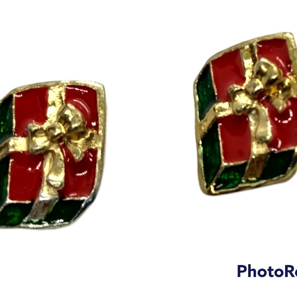Vintage Present gift ribbon earrings clip on